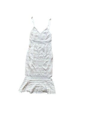 NWT Bebe Hannah Pointelle Cami Dress Flounce Hem Bright White Medium
